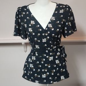 A MTL 1980 FLORAL WRAP SHIRT, SIZE X, black